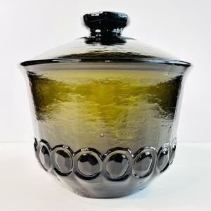 Vintage 1970s MCM Franciscan Maderia Olive Green Texured Glass Ice Bucket Jar